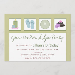 Invitation Fête Spa - Chandelles Flip Flops Concombre Orchidé