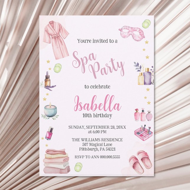 Invitation Fête spa fille Beauté aquarelle Glam Anniversaire (Créateur téléchargé)