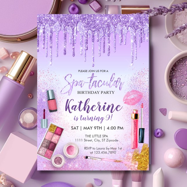 Invitation Fête spa Glam Girl Anniversaire Salon de fête viol (Créateur téléchargé)