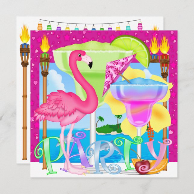 Invitation Fête sur la plage paradisiaque / Luau (Devant / Derrière)