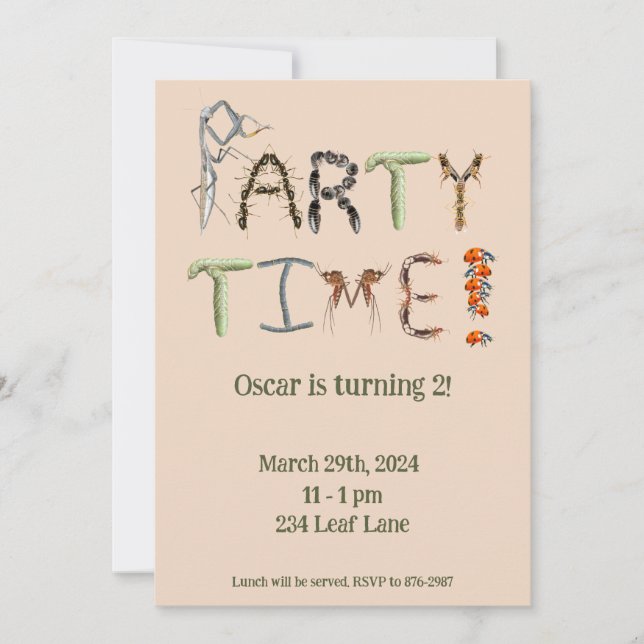 Invitation Fête sur le thème des insectes et des bestioles En (Devant)