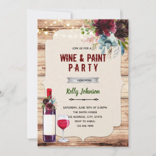Invitation Fête sur le thème du vin bordeaux aux fleurs