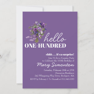 Invitation Fête surprise 100 Anniversaire Bouquet floral viol