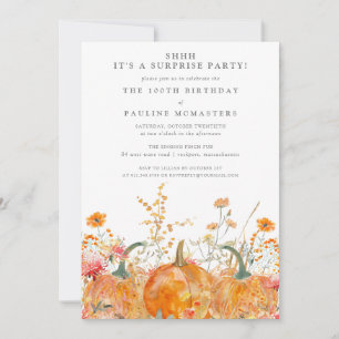 Invitation FÊTE SURPRISE 100e Anniversaire Citrouille Fleur S
