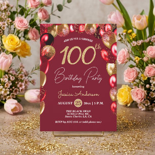 Invitation Fête surprise 100e anniversaire Gold Burgundy Pail