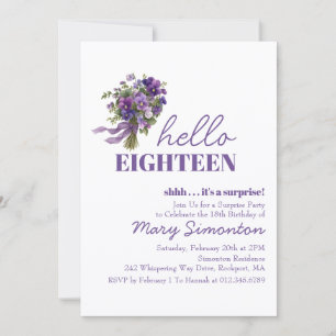 Invitation FÊTE SURPRISE 18e Anniversaire Bouquet Floral Viol