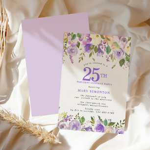 Invitation FÊTE SURPRISE 25e Anniversaire Fleur Florale Viole