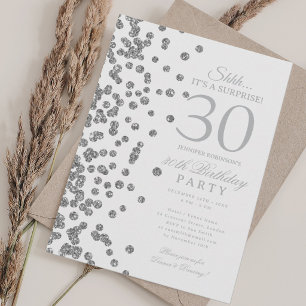 Invitation Fête surprise 30 ans paillettes argentées