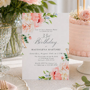Invitation FÊTE SURPRISE 35e Anniversaire Féminin Floral Rose