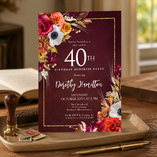 Invitation FÊTE SURPRISE 40e Anniversaire Fleurs d'Automne Bo