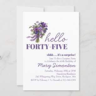 Invitation FÊTE SURPRISE 45e Anniversaire Bouquet Floral Viol