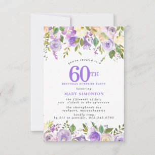 Invitation FÊTE SURPRISE 60e Anniversaire Fleurs Violettes Jo