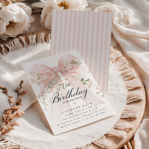 Invitation FÊTE SURPRISE 70e Anniversaire Élégant Floral Rose