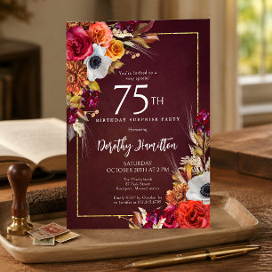 Invitation FÊTE SURPRISE 75e Anniversaire Fleurs d'Automne Bo