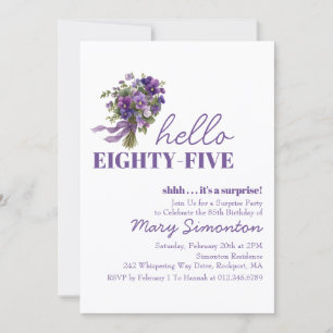 Invitation FÊTE SURPRISE 85e Anniversaire Bouquet Floral Viol