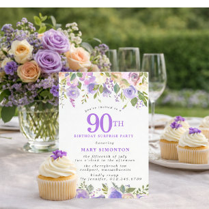 Invitation FÊTE SURPRISE 90e Anniversaire Jolie Fleur Florale