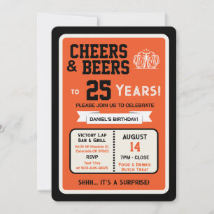 Invitation Fête surprise au bar sportif : 25 ans à boire 