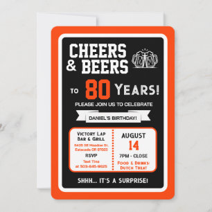 Invitation Fête surprise au bar sportif À 80 ans, on trinque 