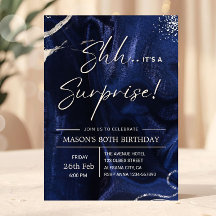 Fête surprise bleu marine et argent