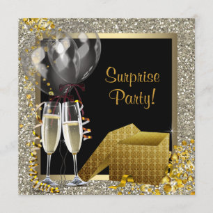 Invitation Fête surprise confettis Champagne Noir Or