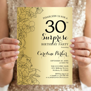 Invitation Fête surprise d'anniversaire 30 ans en or