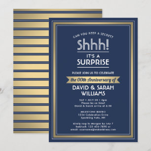 Invitation Fête surprise d'anniversaire de mariage bleu marin
