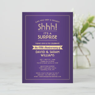 Invitation Fête surprise d'anniversaire Élégant Violet et Or