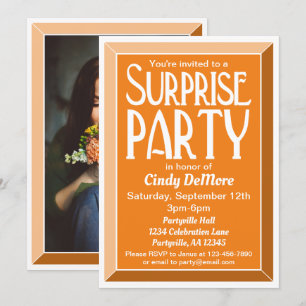 Invitation Fête surprise d'anniversaire photo Art Déco Orange