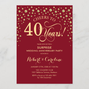 Invitation Fête surprise des 40 ans Ruby Red Gold