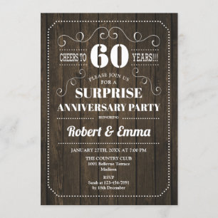 Invitation Fête surprise des 60 ans - Bois rustique