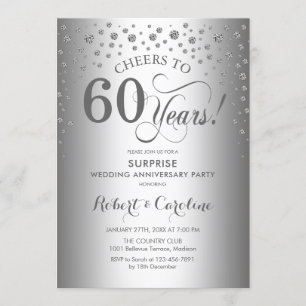 Invitation Fête surprise des 60 ans de mariage Silver Diamond