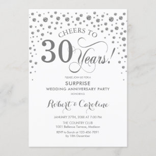 Invitation Fête surprise du 30e anniversaire - Blanc argenté