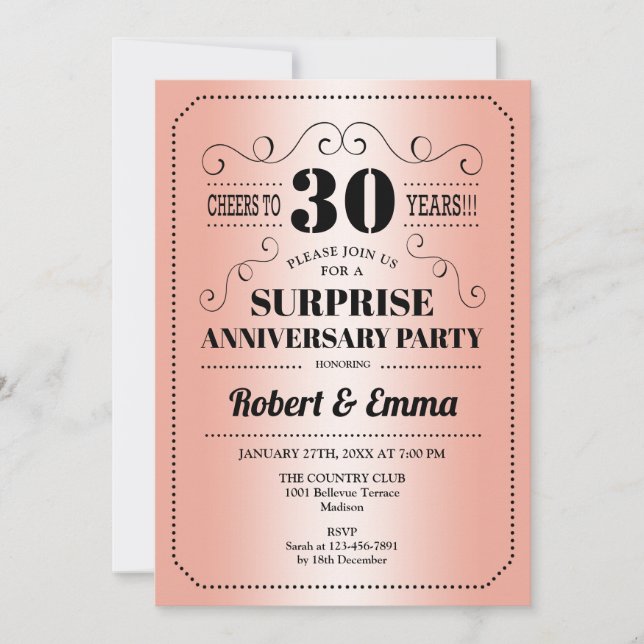 Invitation Fête surprise du 30e anniversaire - Corail (Devant)
