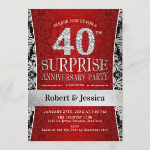 Invitation Fête surprise du 40e anniversaire - Ruby Red Silve