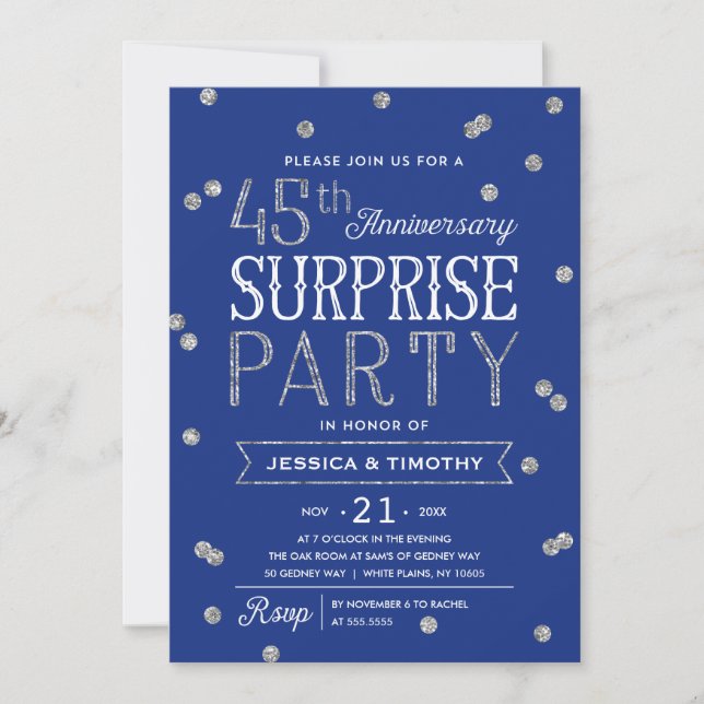 Invitation Fête surprise du 45e anniversaire paillettes et co (Devant)