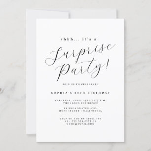 Invitation Fête surprise élégante écriture noire