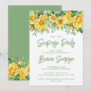 Invitation Fête surprise florale verte et jaune sage