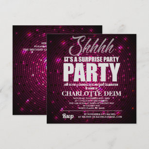 Invitation Fête surprise fond disco néon
