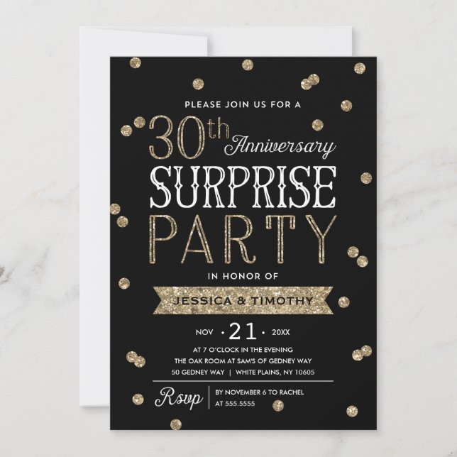 Invitation Fête surprise paillettes confettis 30e anniversair (Devant)
