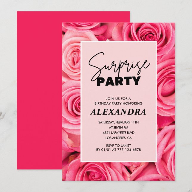 Invitation Fête surprise Pink Floral 72e anniversaire (Devant / Derrière)