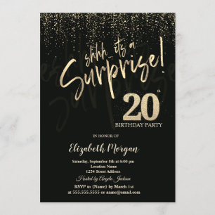 Invitation Fête surprise pour 20e anniversaire en Or Festif