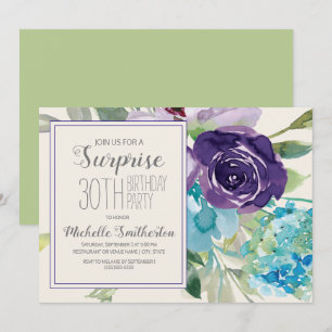 Invitation Fête surprise pour 30 ans Plum Purple Blue Floral