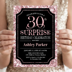 Invitation Fête surprise pour 30 ans - Rose Gold Noir