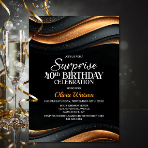 Invitation Fête surprise pour 40 ans noir et orange