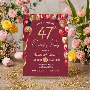 Invitation Fête surprise pour 47e anniversaire Paillettes dor