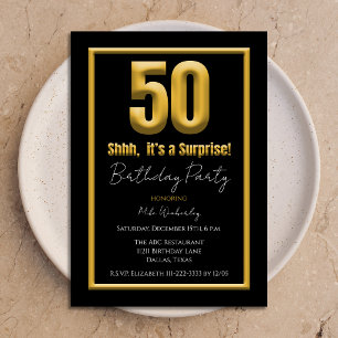 Invitation Fête surprise pour 50 ans Or et Noir 50