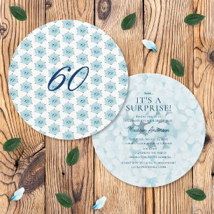 Invitation Fête surprise pour 60 ans avec des Hortensias Bleu