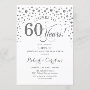 Invitation Fête surprise pour 60e anniversaire - Blanc argent