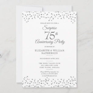 Invitation Fête surprise pour 75 ans de mariage avec des cœur