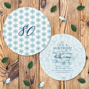 Invitation Fête surprise pour 80 ans avec des Hortensias Bleu